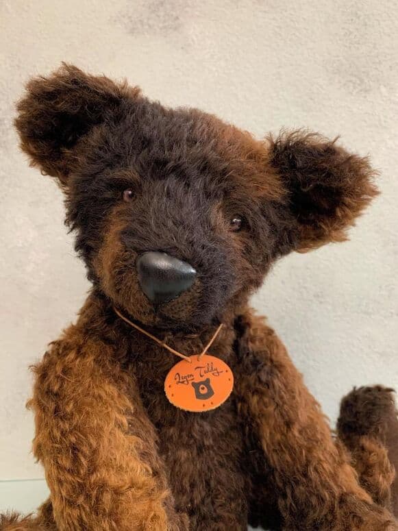 Portrait of Til, a russet mohair artist bear
